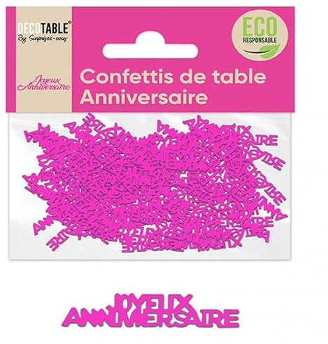Confettis de table Joyeux Anniversaire en papier rose fuchsia 12grs (x1) REF/CA00PF
