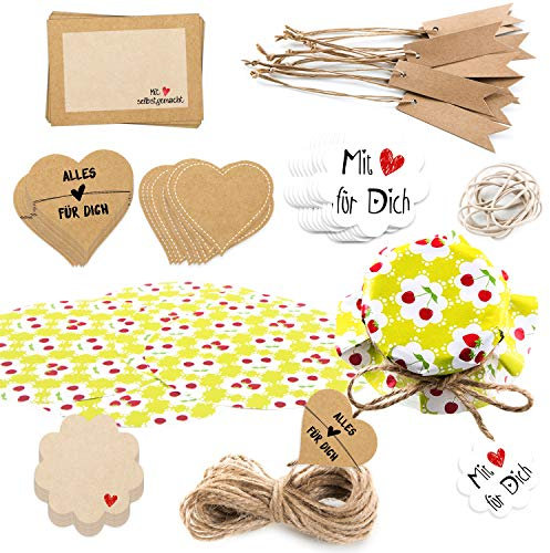 Logbuch-Verlag Geschenkset 81-tlg. - Schmuckdeckchen für Einmachgläser + Aufkleber + Anhänger - Dekoset für Eingemachtes & DIY Geschenke