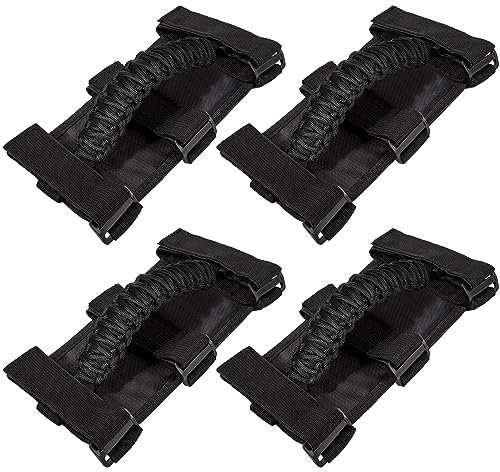 4 x Überrollbügel-Haltegriffe für Jeep Wrangler JK JKU JL JLU TJ YJ Sports Sahara Freedom Rubicon Unlimited Gladiator JT 1955-2023 UTV ATV Premium 550 Paracord Innenzubehör (schwarz)
