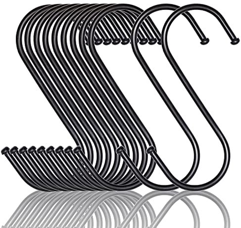 MgcTolBox 20 Stück S-Haken aus Metall, Haken Schwarz, Schwermetall-S-Haken, geeignet für Küche, Bad, Schlafzimmer und Büro(M, schwarz)