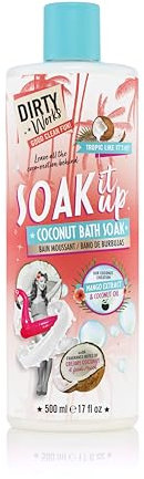 Dirty Works Soak It Up Coconut Bath Soak, 500ml, Hydrating Bubble Bath with Tropical Fruit & Hibiscus Extracts, Vegan Bath Milk for Relaxation & Soft Skin