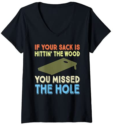 Damen Cornhole Sack Slogan Tailgate Party Football BBQ Fun Gift T-Shirt mit V-Ausschnitt