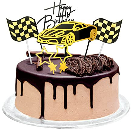 Männer Tortendeko Auto Geburstagstorte, Tortenaufsatz aus Acryl, Happy Birthday Kuchendeko Cake Topper, Auto Kuchendeko, Schwarz Tortenstecker Tortendekoration