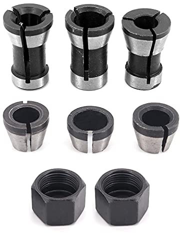 8 Stück Oberfräsen-Bit-Spannzangenadapter für Graviermaschine, elektrische Oberfräse, Klemm-Adapter, 6 mm, 6,35 mm, 8 mm + 2 Stück (Mutter) für Graviermaschine, Holzfräser, Trimmen und Graviermaschine