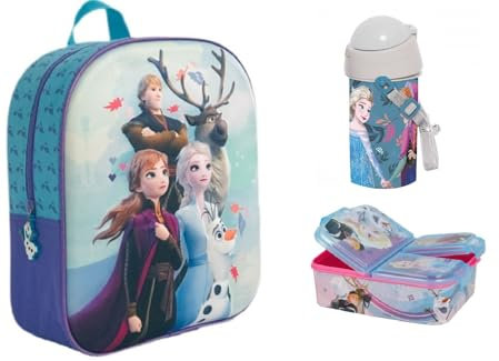 Trendstern Frozen 3 D Rucksack Die Eiskönigin Set inkl. Flasche und Brotdose