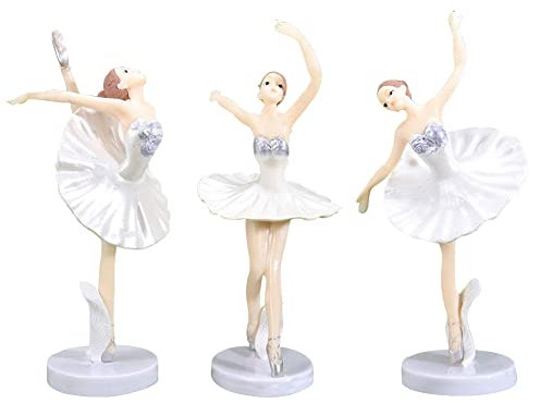 Ballerina Figuren, 3 Stück Ballerina Kuchen Topper Ballett Mädchen Kuchen Dekoration Cake Topper Balletttänzer Statue Figuren für Mädchen Geburtstag Partei Liefert (Weiß)