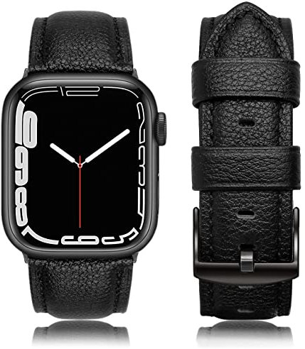 Tuocal Genuine Leather Strap Compatible with Apple Watch 42mm(Series 3/2/1) 44mm 45mm 46mm for Men Women, Vintage Leather Straps Compatible with Apple Watch Series 10 9 8 7 6 5 4 3 2 1 SE