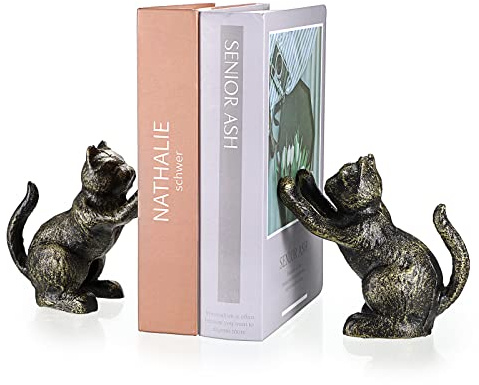Tolida Decorative Cast Iron Bookends, Retro Black Gold Cat Style Book Ends | Heavy Duty Creative Animals Bookends to Hold Books Stopper for Heavy Books for Bookshelves Home Office Desk, etc.