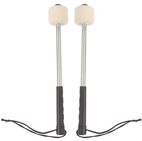 SunaOmni Mazo De Bombo Cabeza De Fieltro Mazos De PercusióN Baquetas De Timbales con Mango De Acero Inoxidable 1 Par De Baquetas De Tambor Negras Batidor De Caja.