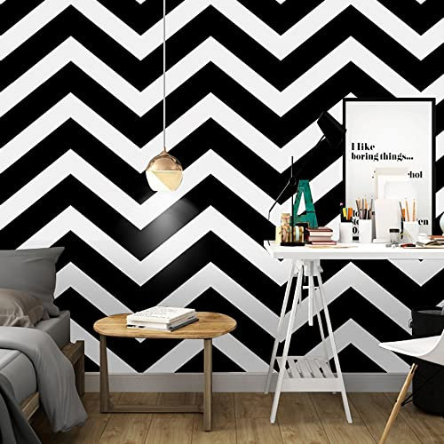 Black and White Wallpaper Peel and Stick Modern Wallpaper for Bedroom Black and White Stripe Wallpaper Self-Adhesive Removable Wallpaper Herringbone Contact Paper for Walls Cabinets Shelf 18“×197”