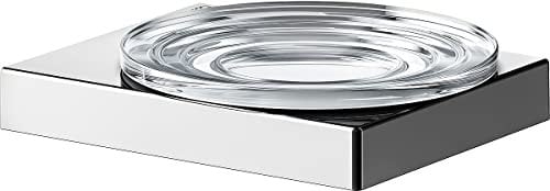 KEUCO Seifenschale aus Metall Chrom glänzend, Kristall-Glas klar, für Badezimmer Dusche Küche, Wandmontage, Seifenablage, Seifenhalter, Edition 90 Square