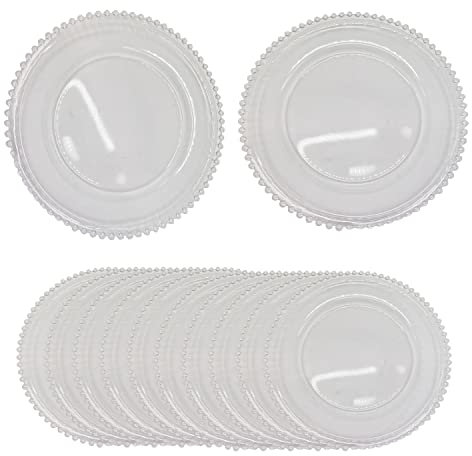 Trimming Shop Decorative Charger Plates for Parties, Clear Beaded Design Glass Plates for Dinner Table Decoration, Weddings, Birthday, Party, Catering Events (33cm, Clear, 12pcs)