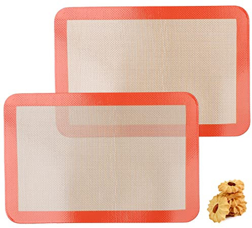 Quarter Sheet Silicone Baking Mats, 7-7/8x 11-4/5 Food Grade Liquid Silicone Mats, Non-Stick Reusable Cookie Sheet Liners for Quarter Bake Pan for Cake/Toast/Pastry/Cookie/Bun/Bread(2PCS)