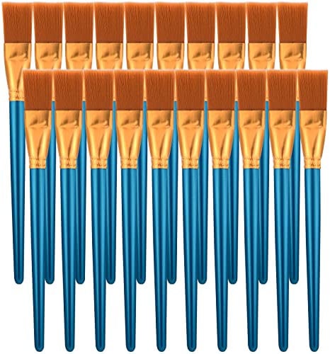 20 Pieces Paint Brushes for Acrylic Painting, Nylon Paint Brushes 1 Inch Wide Flat Paint Brushes Set for Artists Professional Amateurs Gouache & Acrylics Watercolors Gouache Acrylic Painting Blue
