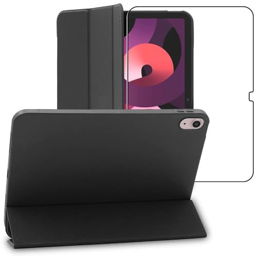 ebestStar - Coque pour iPad 10.9 (2022) Apple, Etui Slim Cover, Housse Silicone Rabat Magnétique, Noir + Verre Trempé