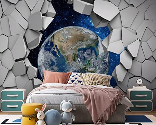 Fototapete 3D Effekt Tapete Erde Universum 3D Tapeten Wandbilder Wohnzimmer Schlafzimmer Kinderzimmer Dekoration Wanddeko