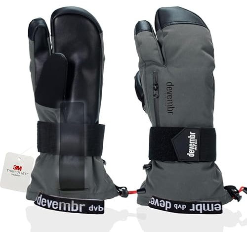 devembr 3-Finger-Skihandschuhe mit Handgelenkschutz, Warme Snowboardhandschuhe für Herren und Damen, Grau, M