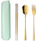 SBOMHS Stainless Steel Portable Travel 3-Piece Cutlery Set with Case Fork Spoon Chopsticks for 1 Camping Flatware for School Picnic Utensils Set Gold
