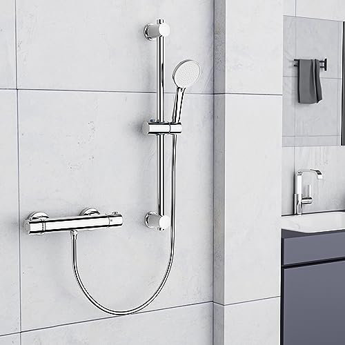 MORADO Miscelatore per doccia a parete con superficie Cool Touch, set miscelatore doccia regolabile in altezza per bagno