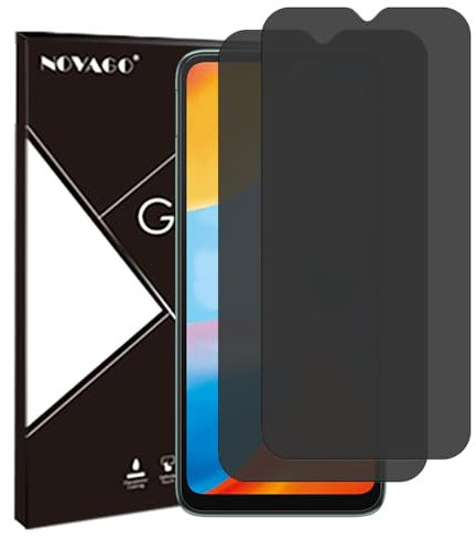 NOVAGO Compatible con Xiaomi Redmi 10C/Redmi 12C – Lote de 2 protectores de pantalla de cristal templado resistente 0,33 mm 9H (tintado antiespíón)