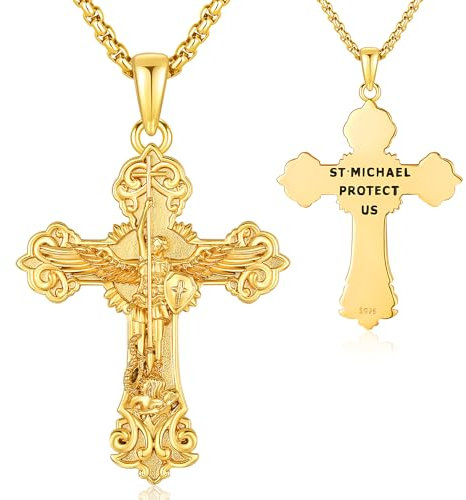 Erzengel Michael Kette Kreuz Gold Erzengel Michael Anhänger Silber 925 Saint Michael Anhänger Herren Halskette St Michael Anhänger Gold Erzengel Religiöser Schmuck für Herren Damen
