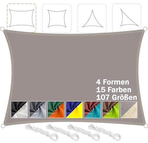 Aiyaoo Sonnensegel 4x6m Wasserdicht Rechteckig im Viele Größe und Farben, PES Polyester, Sonnenschutz 95% UV Schutz, Reißfest Wetterfest für Terrasse Garten Balkon- Taupe