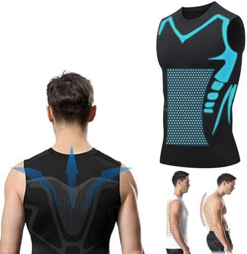 Jeeeun Menionic Tourmaline T Shirt Men, Menionic Tourmaline Posture Corrector Vest 2024 New (Black,XX-Large)