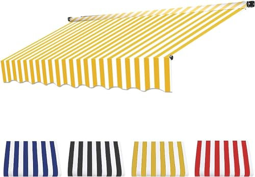 PTLYE Balkon-Markise, Klammer-Markise, kein Bohren, höhen verstellbare Sonnenschirm-Baldachin-Linien, 280g, Polyester, wasserdicht, für Balkon, Garten, Terrasse-Yellow Stripes||2.5M