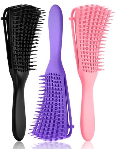 Hommtina Detangling Brush Set Getting Shine and Makes Hair Smooth, Curly Hair Brush for Adult & Kids Wet or Dry Hair (Pink Purple Black + Black, 3 PCS)