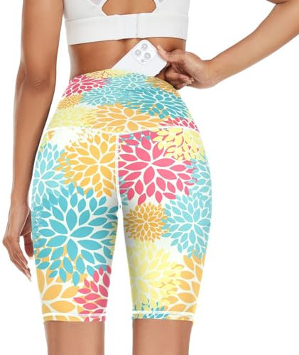 HMZXZ Damen Yoga Shorts Abstrakt Dahlie Sport Yoga-Hose Kurze Sporthose Leggings Fitness Shorts Laufhose Kurze Hose Blumen Boho