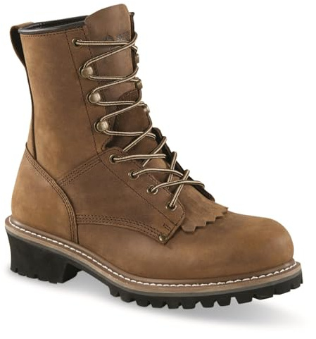 Guide Gear Men's Sawtooth 2.0 Logger Work Boots, Leather Uppers, Rubber Sole Shoes Brown 13 2E (Wide)