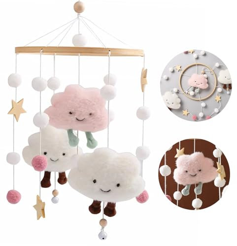 Baby Mobile Windspiel mit Filzbällen, Süß Wolken Mobile, Hängendes Wolken Mobile Papier Baby, Kinderzimmer Hängende Bettglocke Mobile, Babybett Mobile Kinderzimmer Windspiel, Baby Mobile für Babybett