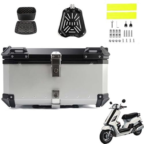 MYJDML Motorrad-Topcase für Honda Forza 125 Forza 250 Forza 300, Haltbar Motorcycle Suitcase Wasserdicht Motorrad Heckkasten Motorrad Tail Box Tragbares Motorrad Heckbox Koffer,65L-Silver