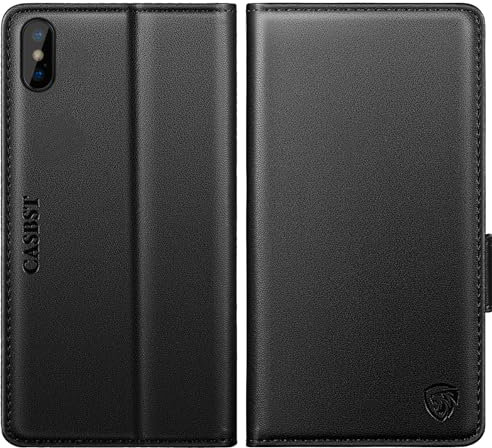 CASBST for iPhone X, iPhone XS Case, Kickstand Flip Leather Wallet Book Case with Card Slots Shockproof Magnetic Closure Protective Phone Case Cover Compatible with iPhone X/XS - Black