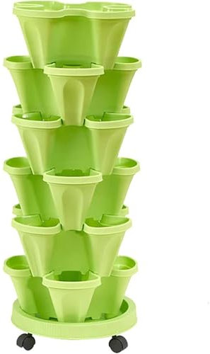 MAYFABD Lot de 6 Pots de Fleurs Empilable Tour Empilable Jardinières Verticales pour Fraises Jardinières Empilables pour Herbes et Légumes avec Roues Mobiles,C
