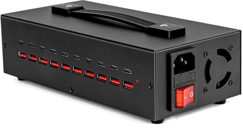 Tragbarer USB-C-Ladeblock, 200 W (20 A), 20 Anschlüsse (10 USB-A- und 10-USB-C-Port), USB-Ladestation für mehrere Geräte, Desktop-USB-Wandladegerät, kompatibel mit iPhone, iPad, Kindle, Tablets, Uhr