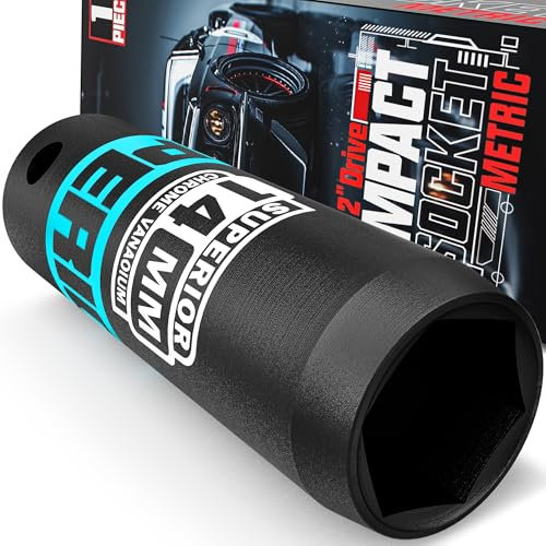 KIRXST Douille à Chocs 14mm, Douille Longue à Chocs 6 pans 1/2 pour La Réparation Automobile et Le Remplacement des Pneus