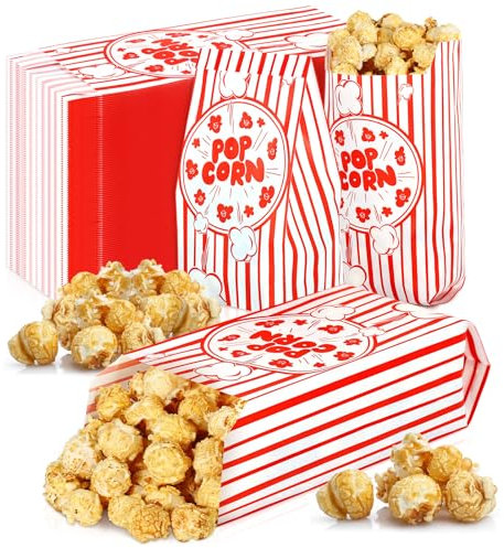 Votoko 150 Pièces Sac Pop Corn, 9 x 6 x 21cm Cinéma Sachet Pop Corn, Popcorn Boîtes Rouge Blanche Rayé, Pot Popcorn, Candy Bags, Snacks Container pour Les Fêtes, Anniversaires, Soirées Cinéma Carnival