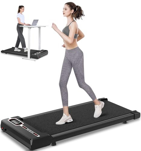 Dskeuzeew Walking Pad 2 in 1 - Laufband für Zuhause Gehband 1-8km/h unter Schreibtisch Elektrisches Treadmill Klein Laufpad mit LED-Anzeige und Fernbedienung, Schwarz