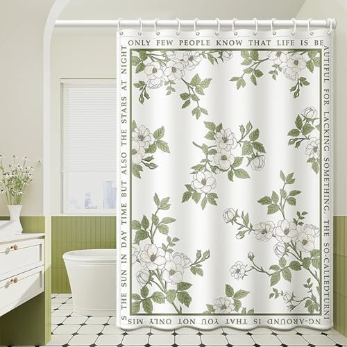 Whoiy Tenda da doccia con motivo piante, 120 x 180 cm, lavabile, in poliestere, con 12 tende da doccia, ad asciugatura rapida