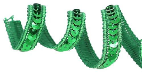 10m 12mm Glitzer Pailletten Spitzenband, Paillettenband Spitzenborte, Dekoband Zierband Borte zum Nähen, Pailletten Bänder Trim Bortenband für DIY Handwerk Kostüme Deko, Kleid Verschönern,Grasgrün