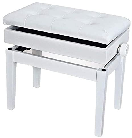 Piano Bench with Adjustable Lift Cushion and Padded Seat White Leather Keyboard Bench for Living Room or Entryway
