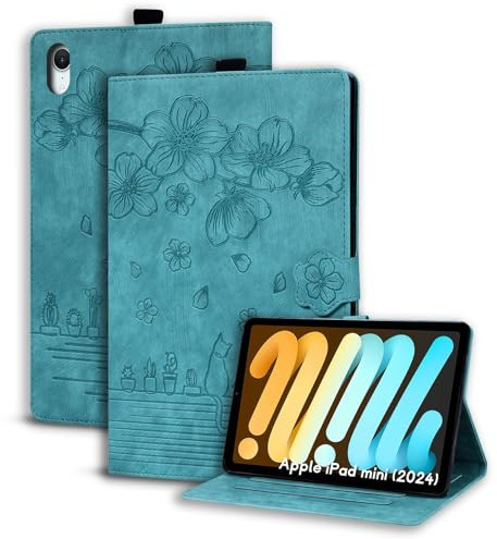 Succtopy Custodia per iPad mini (A17 Pro,Modello 2024,7a Generazione)/mini 6 (Modello 2021, 6a Generazione) Cover Protettiva con Funzione di Supporto Custodia in Pelle PU con Portapenne Verde Chiaro