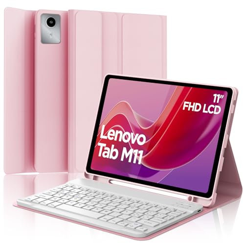 SENGBIRCH Custodia Tastiera Lenovo Tab M11 11, Cover con Tastiera per Lenovo Tab M11 2024, Italiano QWERTY Rimovibile Bluetooth Tastiera, Smart Cover Supporta Auto Wake/Sleep, Rosa