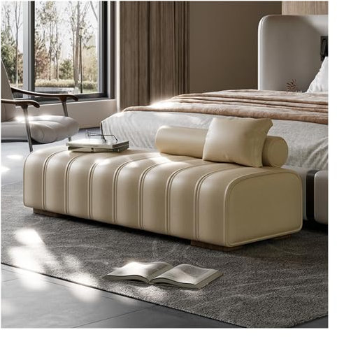 ZKALQECNF Bettbank Mit Kunstleder gepolsterte Bettende-Bank, Moderne Lange Bank, rechteckige Akzentbank for Wohnzimmer, Eingangsbereich, Schlafzimmer Sitzbank Schlafzimmer(Orange,150 * 45 * 43cm)