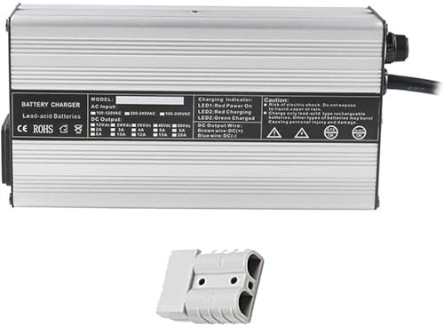 Chargeur Batterie pour Chariot Élévateur 12V 10A / 24V 7A / 36V 5A / 48V 4A / 60V 3A / 72V 2.5A Chargeur De Batterie Au Plomb 240W Puissance avec Prise Anderson 50 A LED Indiquant L'État de Charge(Plu