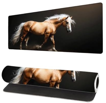 Gaming Mauspad Schwarz XXL 600x300x3mm, Pferd Mousepad groß Schreibtischunterlage, Mouse Pad mit Vernähte Kanten, WassXerdicht Anti-Rutsch Mousepad, Verbessert Präzision und Geschwindigkei C-2