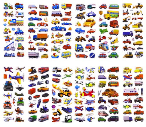 HJZHII 12 Blatt Auto Sticker Kinder, Aufkleber Kinder Bagger 3D Auto Sticker Car Aufkleber Ungen DIY Kinderaufkleber Für Handwerk Scrapbooking Geschenk Belohnungaufkleber