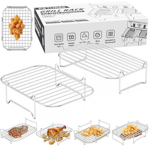 Heißluftfritteuse Zubehör Stapelbar, Grillrost #304 Edelstahl, Airfryer Zubehör für Dual Zone 7,6L–10,4L, Kompatibel mit Ninja, Cosori, Russell Hobbs, andere Doppelkammer Airfryer (2er-set)