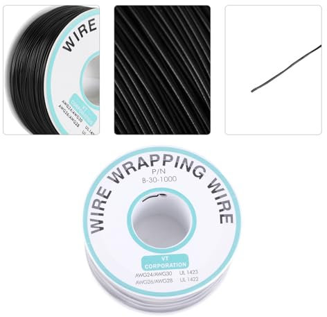 Eacam 30AWG Single Strand 0.25mm Wire Cable, 250m Black Tin Plated Copper Jumper Flexible Insulation, Laptop, Motherboard, LCD Display, Breadboard, Electronic Test, PCB Soldering,